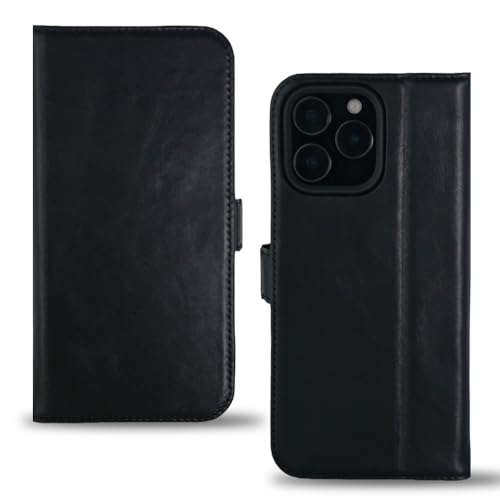 Étui cuir iPhone 16 Pro Max à fermeture magnétique et coque silicone anti-choc noire