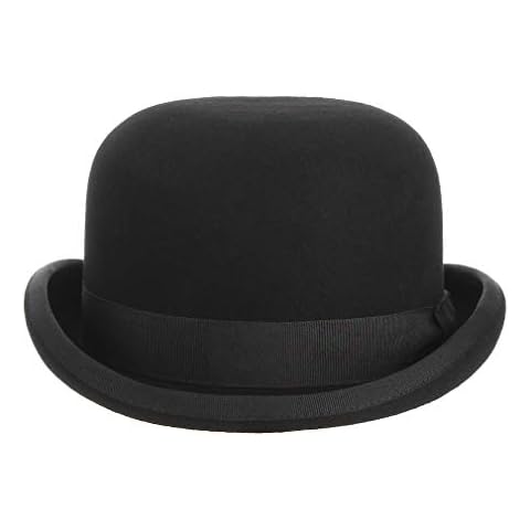 EOZY Mens 100% Wool Black Bowler Derby Hat Satin Lined Fedora Party Costume Hat Cover