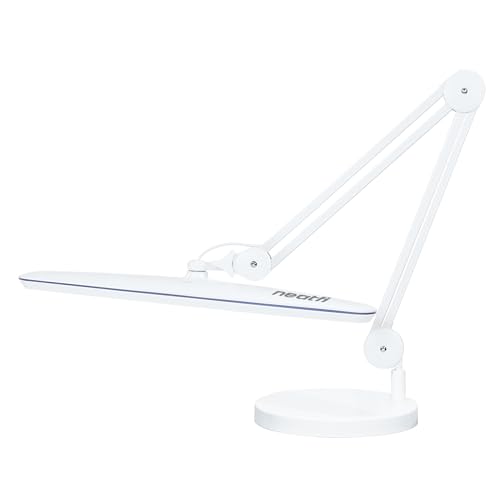 Neatfi XL 2,200 Lumens 24W LED Desk Lamp – 23” Wide Shade | Dimmable Eye-Caring Task Light | Adjustable Arm | Home Office, Study, Crafts & Nail Tech (White, Non-CCT with Clamp)