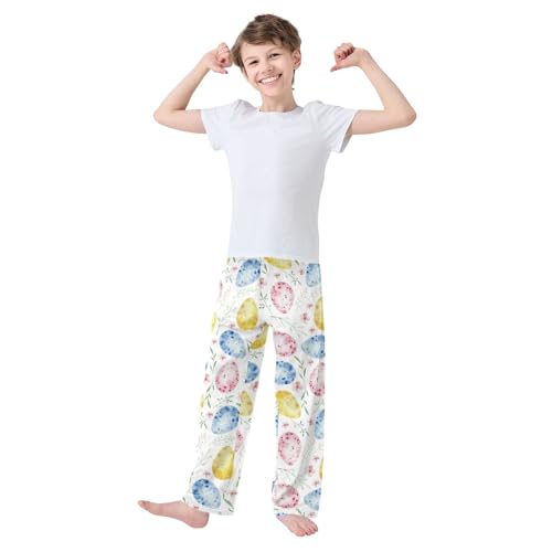 Easter Egg Floral Boys Long Pants Soft Trousers Elastic Waist Kids Lounge Bottoms with Pockets S-XL2
