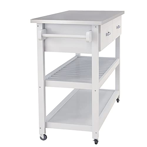Amposei Kitchen Island 47’’ Stainless Steel Top Rolling Utility Cart On Wheels With Drawers And Storage Shelves (White) #TOP2