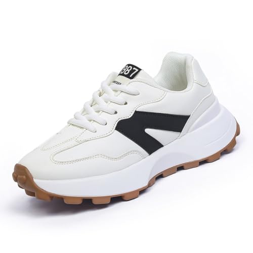 Geerta Women's Fashionable Lace Up Front Letter Design Low Top Sneakers, Casual Comfortable Sports Running Shoes, Trendy All-Match Chunky Casual Sneakers for Daily Wear, Trending Shoes