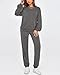 Okiwam Womens 2 Piece Outfits Lounge Sets Long Sleeve Tops Drawstring Jogger Pants Fall Fashion 2024 Pants Sets-S Dark Grey