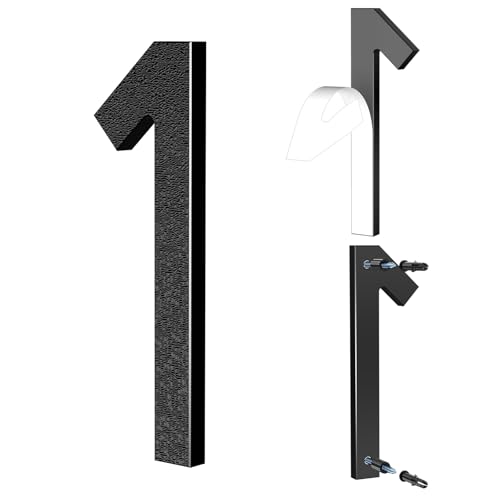 Yafimea 6 Inch Black House Numbers, Large Self Adhesive or Screw On Numbers with 3D Floating Shadow Effect, Fit for Outdoor Gate Fence Wall (1)