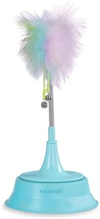 Catstages 2-in-1 Spring Toy Interactive Cat Toy and Topper for Cat Ball Track, Bat and Swat Spring Toy with Feathers and Bells, Blue
