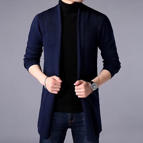 Suéter de punto trenzado para hombre abrigo largo acanalado casual 6