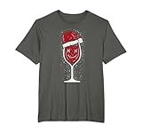 wine glass drinking face santa hat funny christmas gifts maglietta