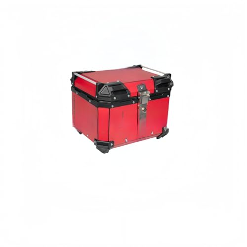 バイク用リアボックス 45L大容量 アルミニウム製 防水防塵 炭素鋼取付ベース付き タッチライト搭載 クッション内装 ヒンジ付き 開けすぎ防止設計 (レッド)