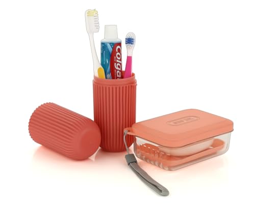 Image of iSTAR Travel Soap Case Toothbrush Case Waterproof Travel Soap Dish Shower with Convenient Handle Leakproof Soap Holder for Bathroom Camp (Orange)