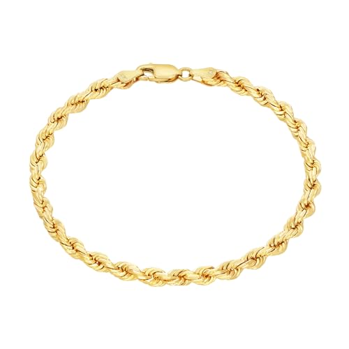 Nuragold 10k Yellow Gold 4mm Rope Chain Diamond Cut Bracelet (7