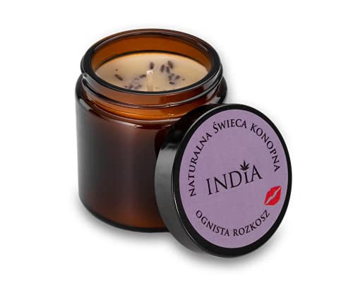 Bougie de chanvre India - 90 g - En cire de soja naturelle, avec huile de chanvre - Parfum lavande, clou de girofle et patchouli Cover