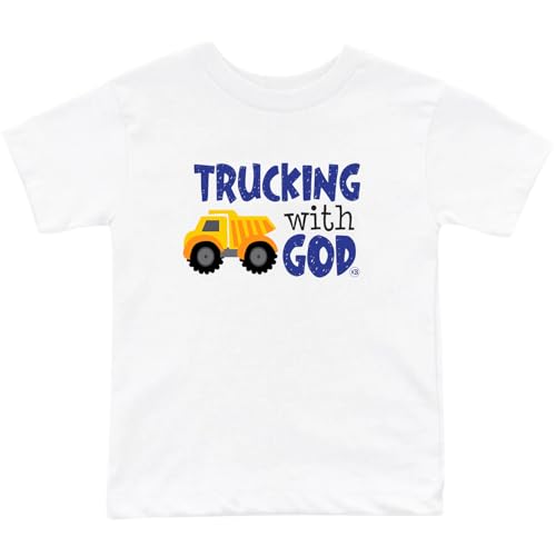 Trucking with God Toddler Boys Christian T-Shirt, 100% Cotton, 2T-5T Blue
