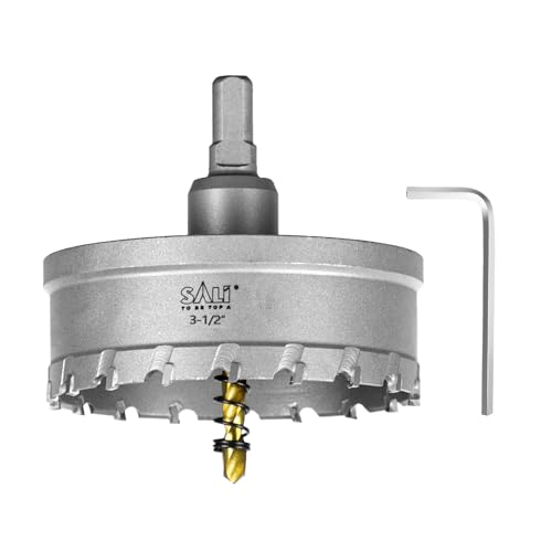 Image of SALI 3-1 /2 inch(89mm) TCT Hole Saw Kit Tungsten Carbide Tipped Hole Saw Drill Bit with Titanium-Plated Pilot Drill bit for Metal, Stainless Steel, Iron, Wood, Plastic
