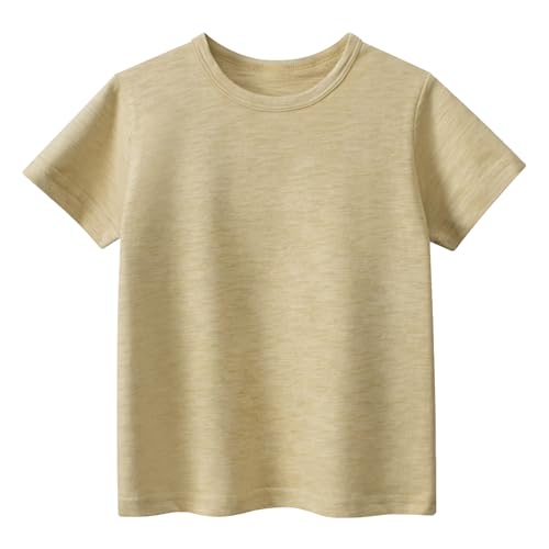Camiseta Básico Niño de 100% Algodón en Manga Corta Lisa y Elegante para Niños Caqui 120