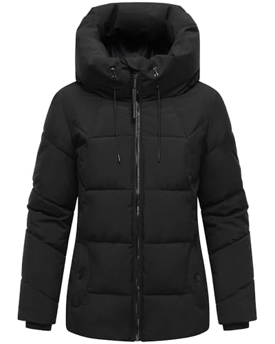 MARIKOO Damen Winterjacke warme Steppjacke mit verstellbarer Kapuze Kuscheltatze XVI Black Gr. XXL