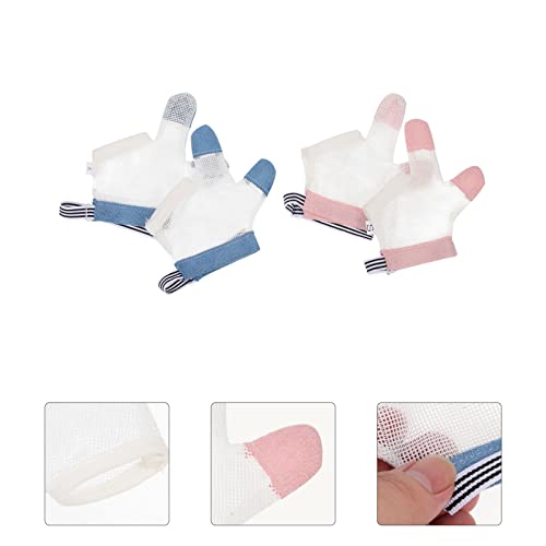 2 Pairs Ring Biting Gloves Kids Tools Teething Glove Toddler Tools Thumb Guard Thumb Protector Guard Gloves Stopper for Kids Childrens Mittens Sucker Appease Baby Net3