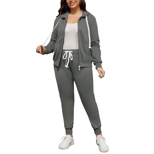 PINSV Women Plus Size 2 Piece Outfits Sweatsuits Full Zip Hooded Sweatshirt Sweatpants Tracksuits3
