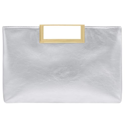 Milisente Clutch-Geldbörse für Damen, formell, lässig, glitzernd, PU-Leder, Handtasche, silber, 31cm x 21cm x 4cm
