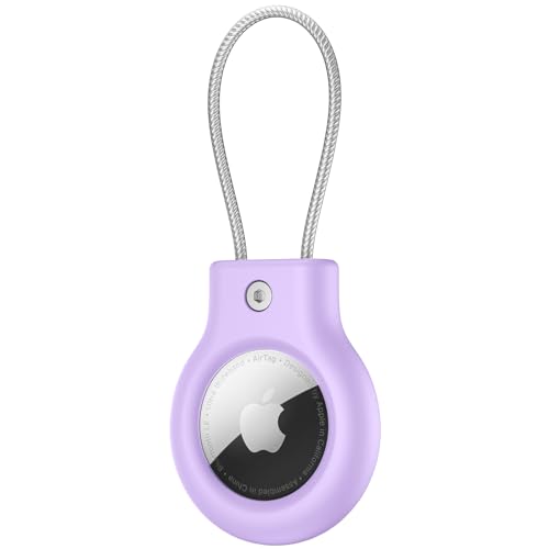 Image of Meliya at Holder for Apple at Secure Holder with Wire Cable, 4 Pack Air Tag Lock Case Keychain Key Ring Key Chain Luggage Tag for Keys, Luggage & More - Purple