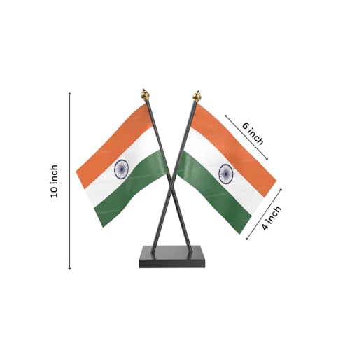 Image of The Flag Company Country Cross Table Desk Flags on Acrylic Base with Poles (Length: 10 inches) | Use for Home & Office,Conference (India)