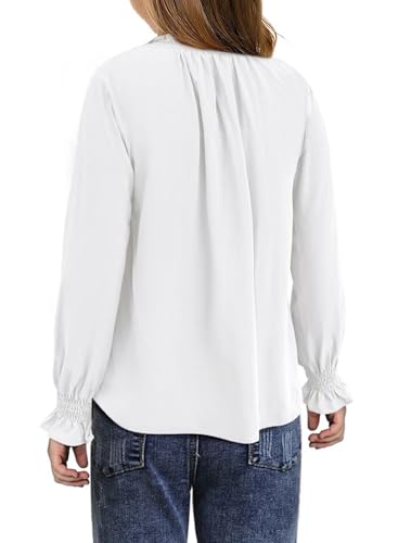 Girls Cute Long Sleeve Chiffon Blouses 2025 Casual V Neck Smocked Cuffs Shirts Tops 7-15 Years2