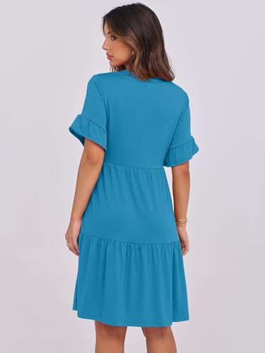 Image of ANRABESS Women's Summer Casual Dress, V-Neck Ruffle Sleeve Tiered Mini Dress, Soft Comfy Fabric with Pockets for All-Day Wear