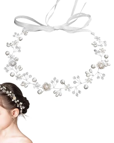 GONZTEL 1 Pieza Diadema Comunión Niña Plata, Elegante Corona Flores para Primera Comunión y Bautizo, Accesorio Cabello Festivo y Memorable