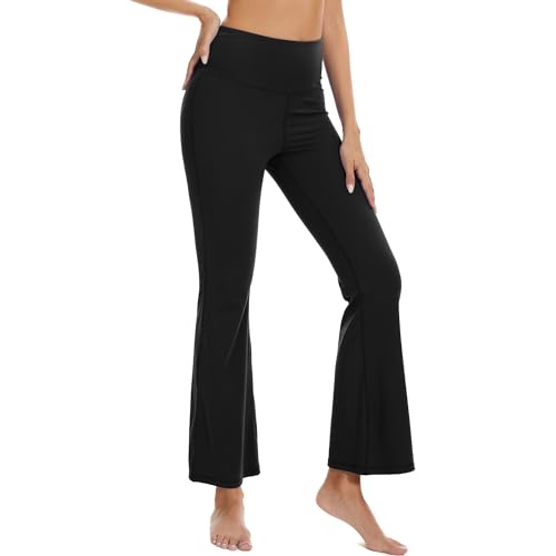 adorence Yogabroek voor Dames met Zak, Uitlopende Legging met Hoge Taille, Sportbroek met Buikcontrole, Workout-Bootleg, Casual Bootcut-Broek-PB02 Zwart XL