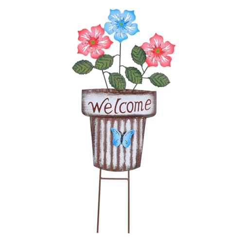 VICASKY Spina da giardino in ghisa per vasi di fiori, picchetti decorativi per e giardino, durevole e pratica decorazione da giardino nel design dei cartoni animati per esterni