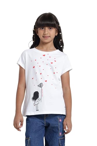 Image of Under Fourteen Only Girls Cotton Tops Collection - Round Neck, Crop Top, Full & Half Sleeve, Drop Shoulder, Ruffle Sleeve, Graphic Printed, Embroidered & Slub Knit Styles