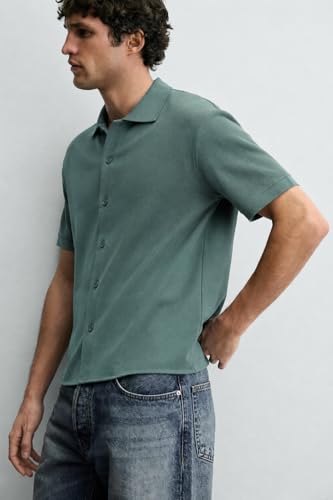 Image of Alan Jones Clothing Men's Waffle Knit Shirt | Casual Relaxed Fit Short Sleeve Button Down | Textured Cotton Blend Shirt