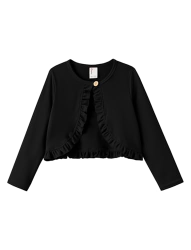 Image of PATPAT Girls Cardigan Bolero Size 4-12 Years Kids Knit Long Sleeve Ruffle Open Front Button Cover Up Cropped Tops for Girls