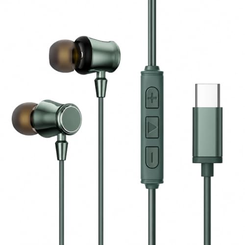 Image of GearZT Oasis TypeC Wired Earphone with Powerful HD Mic for Clear Sound, Deep Bass Sound, HD Calling, in-Line Volume Control & Noise Cancellation Compatible with only TypeC Jacks in Mobiles- Green