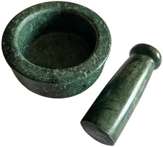 Oasis Green Kundi or Mortar Pestle Set or Ohkli Musal or Idi Kallu or Spice Grinder - Semi Polished - Small - 3.5in dia