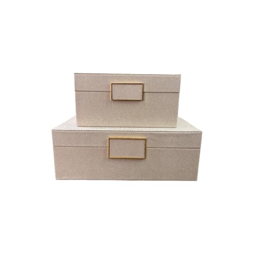 Kit 2x Caixas Decorativas Bege Fecho Quadrado com Detalhes dourados