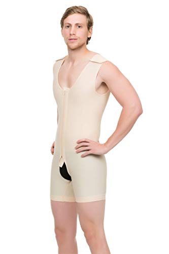 Isavela Male Full Body Mid Thigh Length Abdominal Cosmetic Surgery Compression Garment W/Zipper (Sleeveless) (MG02)2