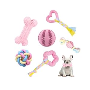 Puppy Chew Toys, 6 Pack Puppy Teething Toys for Small Breed, Soft Rubber Cute Pink Dog Toys, Eco-Friendly, Teeth Cleaning Interactive for Small Dogs