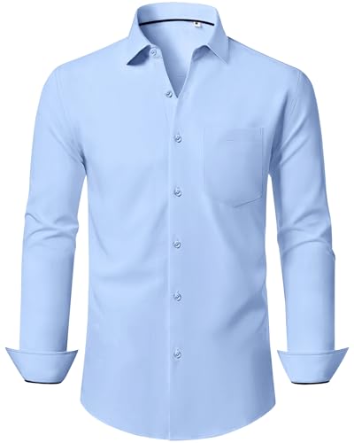 J.VER Hemd Herren Langarm Langarmshirt Mode für Herren Freizeit Business Hemden Männer Bügelfrei Mode Elegant Oberteil Button Down Unifarben AnzugHemd Hellblau XL