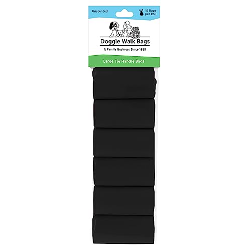 Image of Large Dog Waste Bags on a Roll with Easy Tie Handles, Extra Thick and Strong Dog Poop Bags, 288 Count, Black /Unscented, 5.5 x 5.5 x 17 Inches