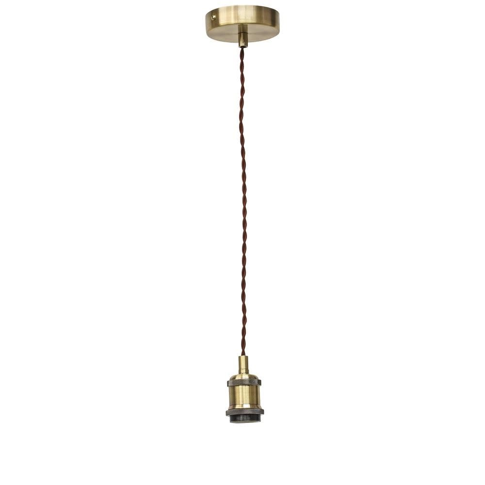 Firstchoicelighting Antique Brass Vintage Ceiling Pendant Light, Finish Retro Design Suspension Kit, Includes Ceiling Rose Brown Braided Cable And Lampholder, Height Adjustable