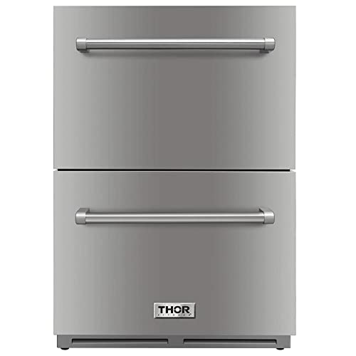 Thor Kitchen 24' 5.36 cu. ft. Built-in Indoor/Outdoor Under Counter Double Drawer Refrigerator in Stainless Steel (TRF2401U)