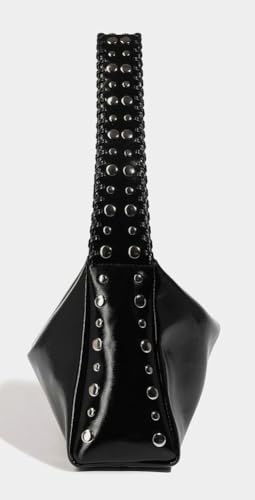 Slouchy PU Leather Hobo Bags Women Trendy Underarm Shoulder Bag Crescent Crossbody Purse Studded Satchel Tote Handbag3