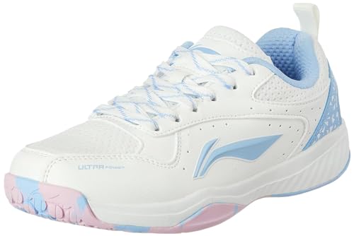 Image of Li-Ning Ultra Power Non-Marking Unisex-Adult Badminton Shoe|Indoor Sports|Stability Heel, Prototypical Sole, Lightweight Shoe (White /Lt Blue,UK 1)