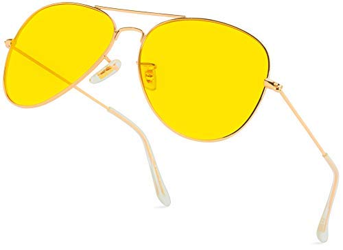 ARZONAI Classic Aviator Metal Unisex UV Protected Sunglasses, Golden Frame, Yellow Lens (Medium) Pack Of 1
