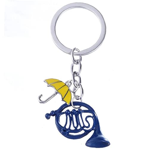 Onsinic 1 Stück Schlüsselanhänger Gelber Regenschirm Mutter Blau Französisch Horn Keychain Lustige Nette Keychain, 2.5 cm x 3.5 cm Cover
