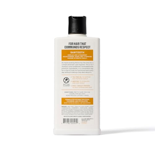 Duke Cannon Supply Co. 2-in-1 Hair Wash - Masculine Scent - Gentle Cleansing Hair Wash For Men - Stimulating Hair Shampoo & Conditioner - Strengthens Hair - Sawtooth - 2 Pack (14 oz)