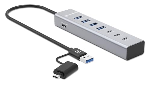 Image of Manhattan 7-Port USB 3.0 Type-C & Type-A Hub: Ultimate Connectivity for Laptops & Devices - 181136