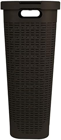 Mind Reader 40L Slim Laundry Hamper, Clothes Basket, Lid, Wicker Design, Plastic, 18"L x 10.4"W x 23.5"H, Brown
