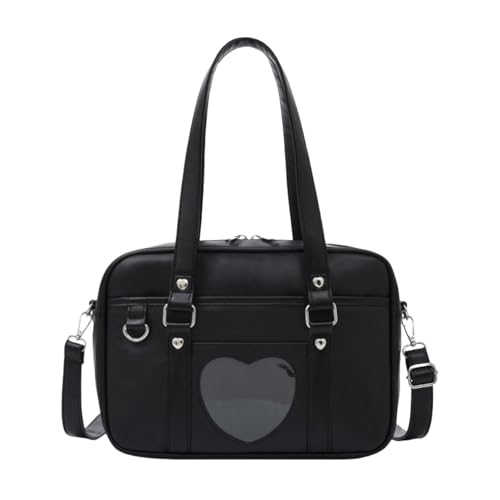 Heart-shaped Single Shoulder Bag Crossbody Bag for Women Pu Leather Academy Handbag Japanese Anime JK Uniform Bag (Black)