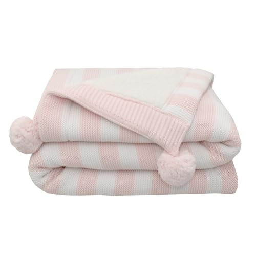 Image of Living Textiles Cotton Knit with Sherpa Back Baby Blanket - Blush Reversible Premium Cozy Fabric for Best Comfort - for Infant,Toddler,Newborn,Nursery,Boy,Unisex,Throw,Crib,Stroller,Gift